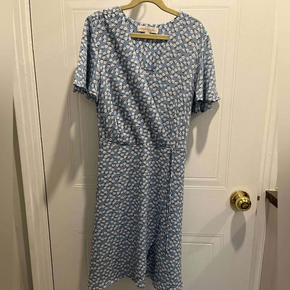 Blue Ditsy Floral Faux Wrap Dress